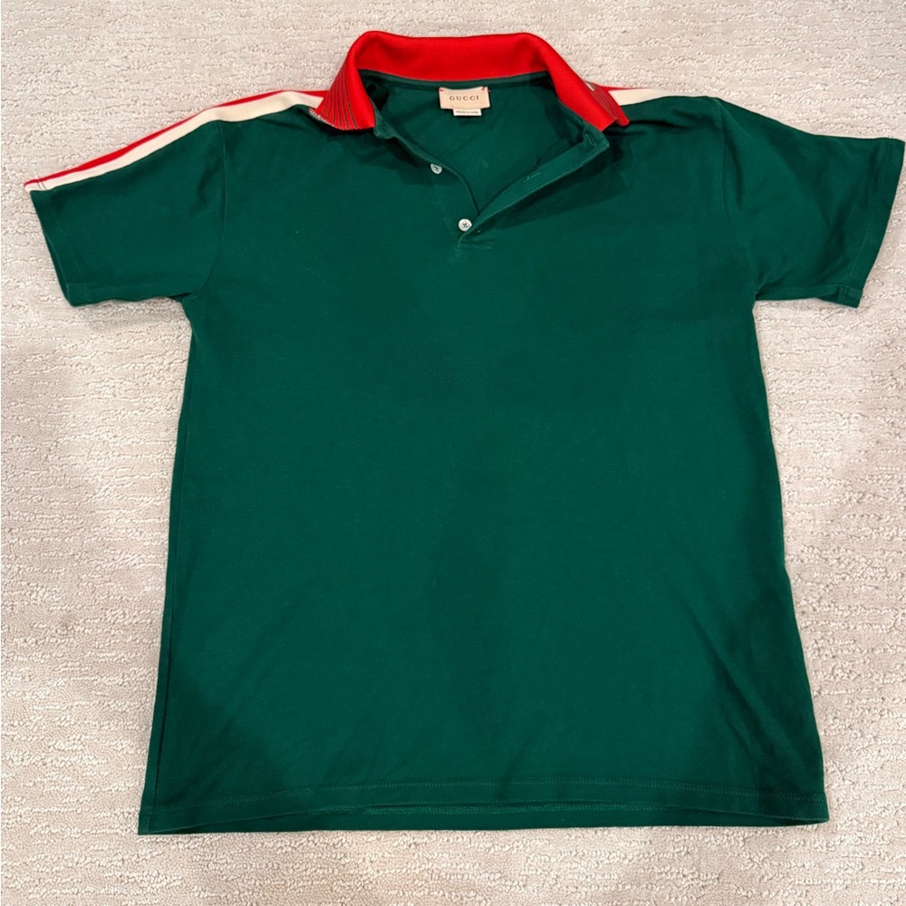 Gucci Kids Green Polo with Red Collar